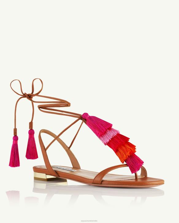 Aquazzura Capri Tassel Sandal Flat BROWN 8TLF142