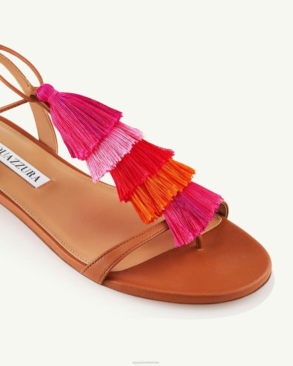 Aquazzura Capri Tassel Sandal Flat BROWN 8TLF142