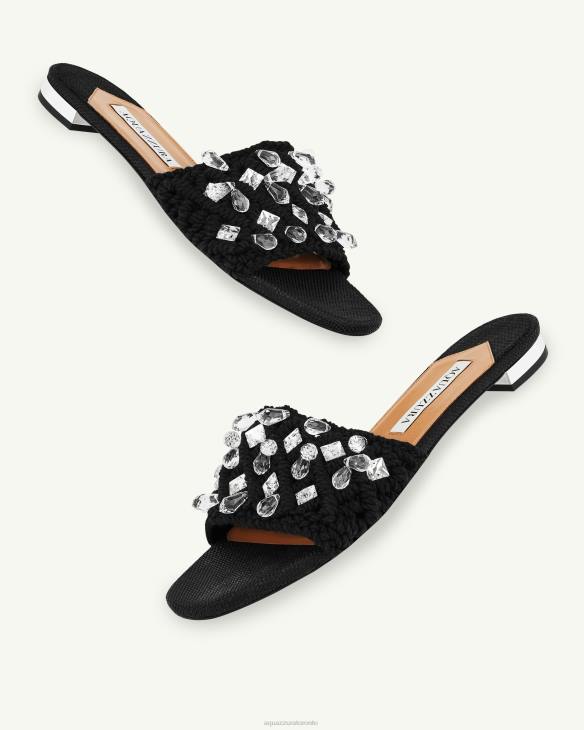 Aquazzura Crystal Cote Flat BLACK 8TLF244