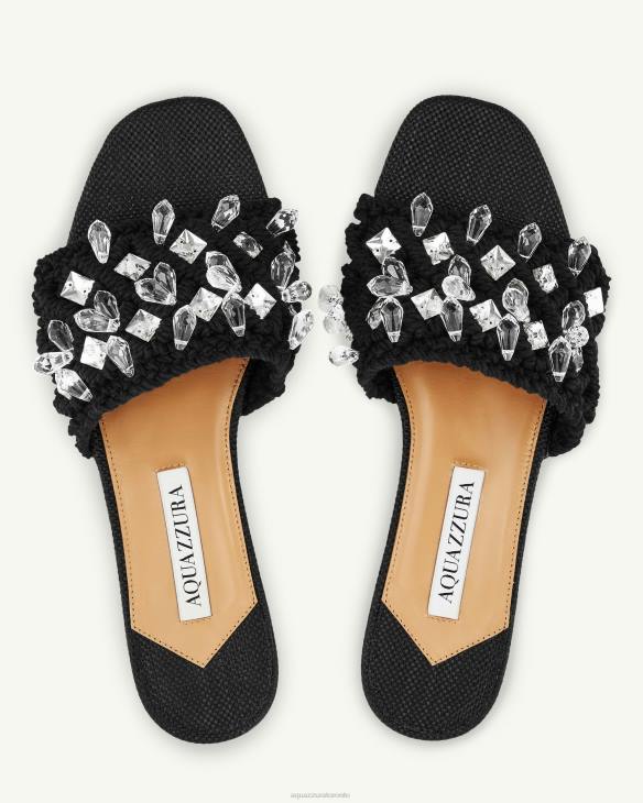 Aquazzura Crystal Cote Flat BLACK 8TLF244