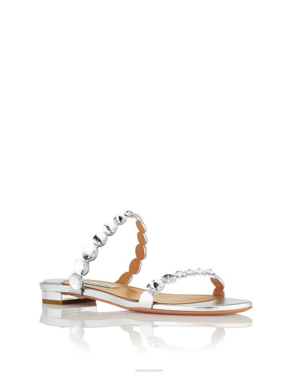 Aquazzura Maxi-Tequila Sandal Flat SILVER 8TLF247