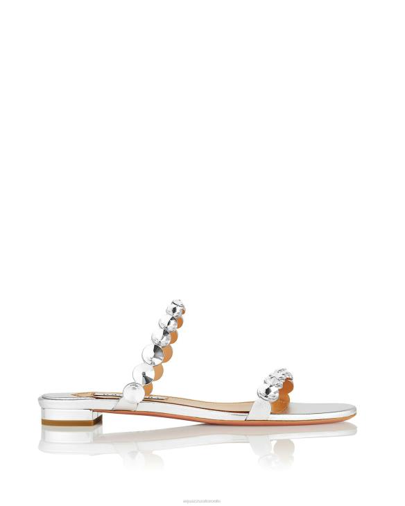 Aquazzura Maxi-Tequila Sandal Flat SILVER 8TLF247