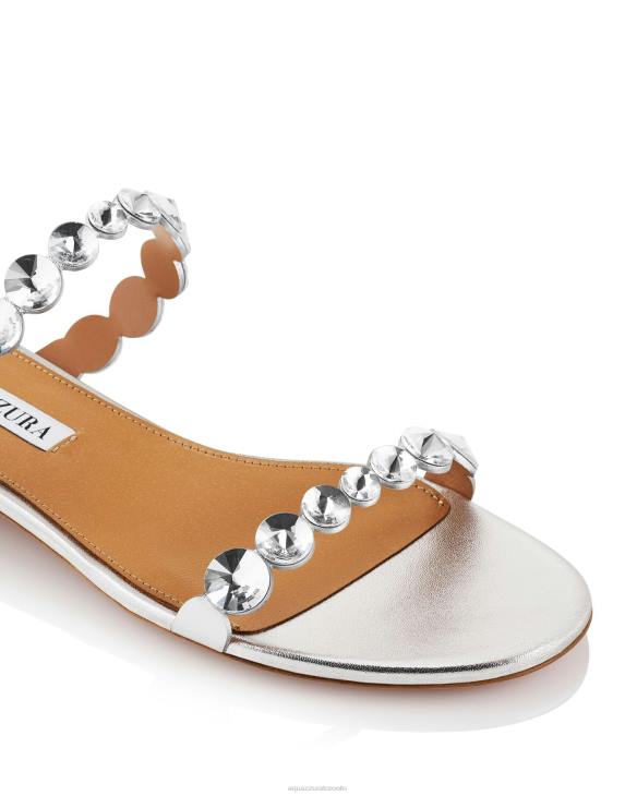 Aquazzura Maxi-Tequila Sandal Flat SILVER 8TLF247