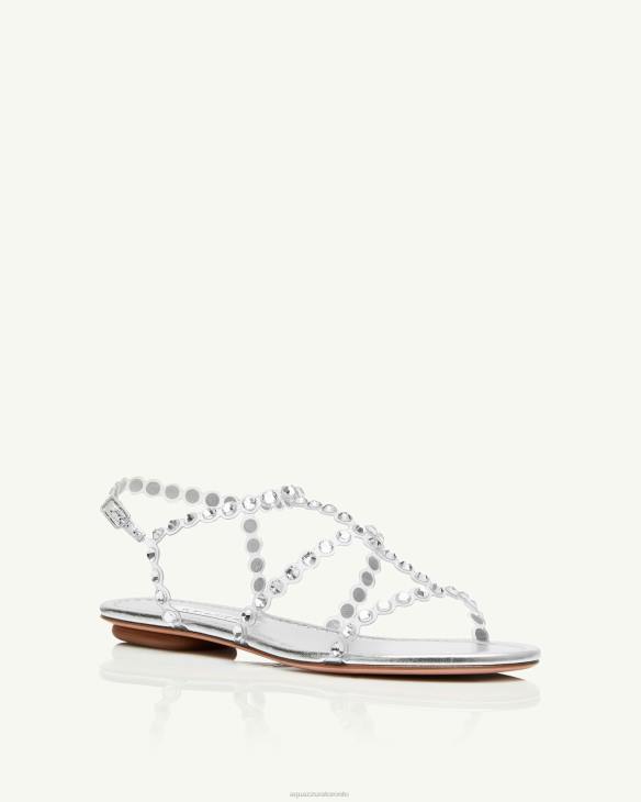 Aquazzura Tequila Plexi Sandal Flat SILVER 8TLF50