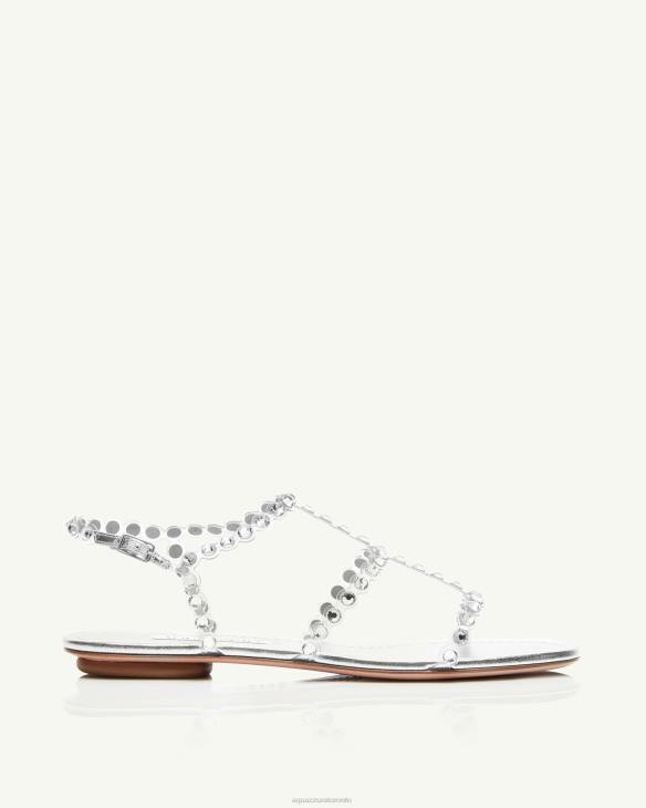 Aquazzura Tequila Plexi Sandal Flat SILVER 8TLF50