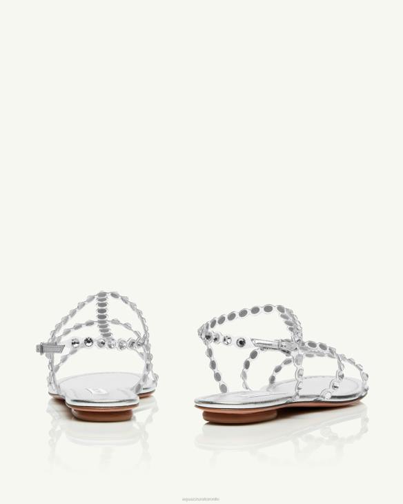 Aquazzura Tequila Plexi Sandal Flat SILVER 8TLF50