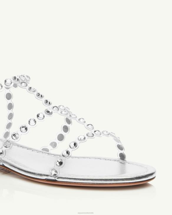 Aquazzura Tequila Plexi Sandal Flat SILVER 8TLF50