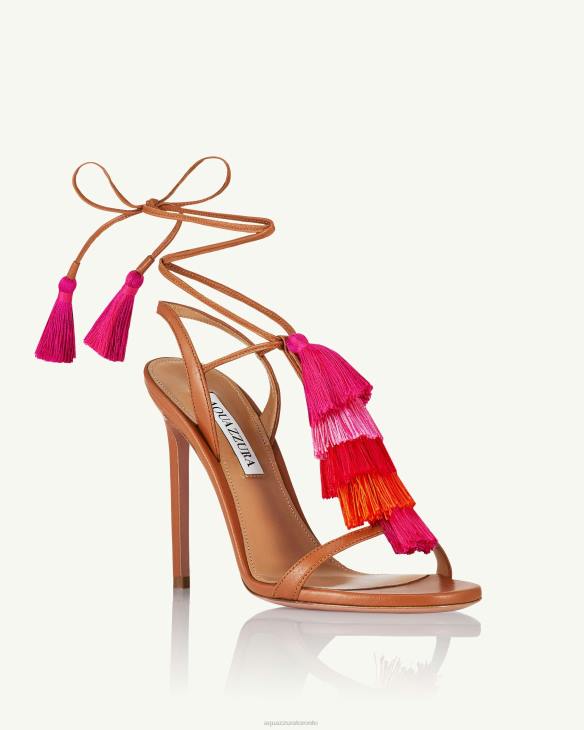 Aquazzura Capri Tassel Sandal 105 BROWN 8TLF141