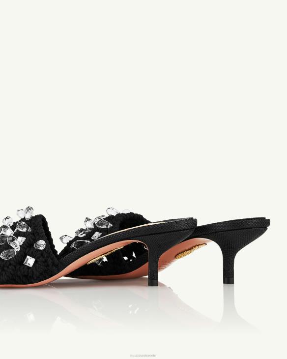 Aquazzura Crystal Cote Mule 50 BLACK 8TLF36