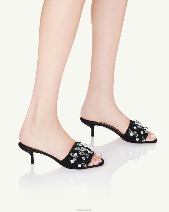 Aquazzura Crystal Cote Mule 50 BLACK 8TLF36