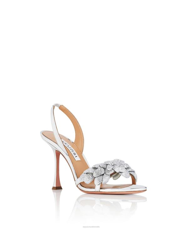 Aquazzura Galactic Flower Sandal 95 SILVER 8TLF118