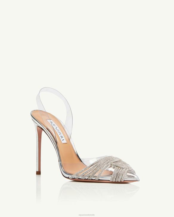 Aquazzura Gatsby Plexi Sling 105 SILVER 8TLF182