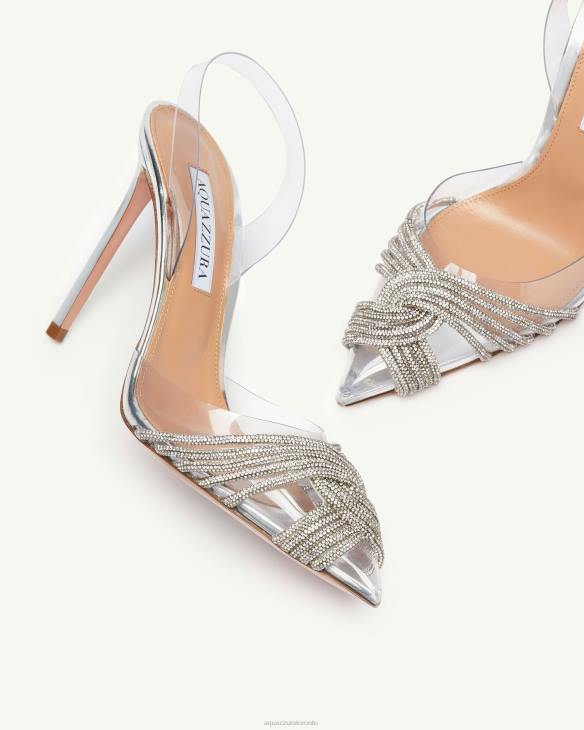 Aquazzura Gatsby Plexi Sling 105 SILVER 8TLF182