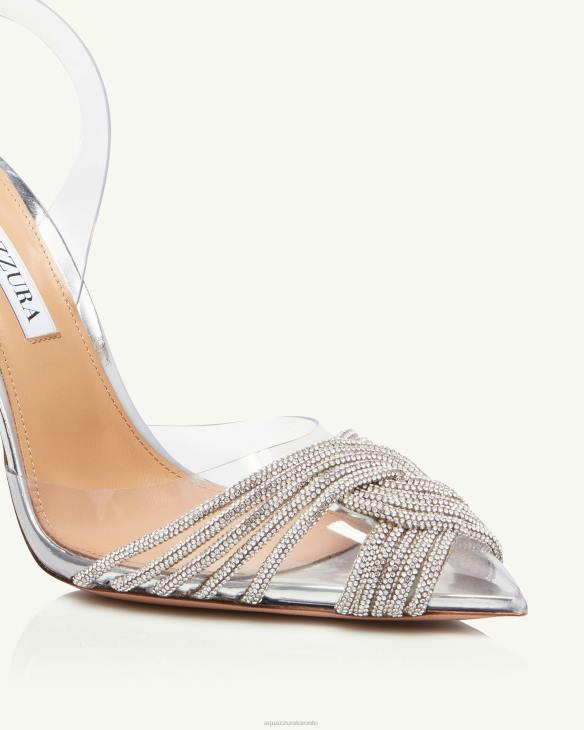 Aquazzura Gatsby Plexi Sling 105 SILVER 8TLF182