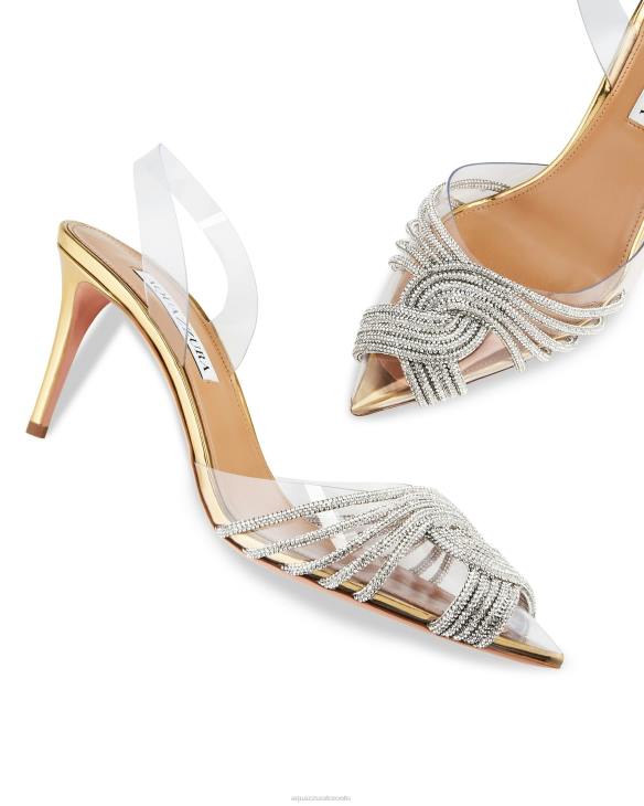 Aquazzura Gatsby Plexi Sling 75 GOLD 8TLF221