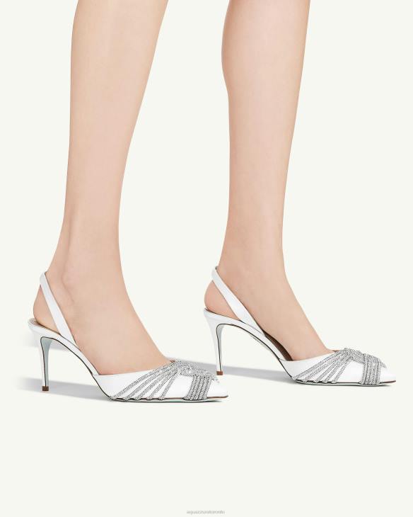 Aquazzura Gatsby Sling Satin 75 WHITE 8TLF238