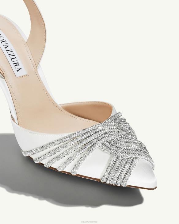 Aquazzura Gatsby Sling Satin 75 WHITE 8TLF238