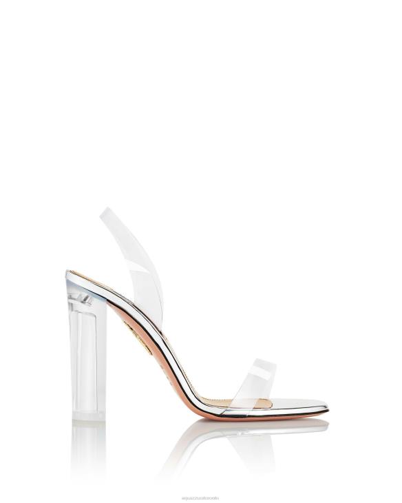 Aquazzura So Nude Plexi Block Sandal 105 SILVER 8TLF116