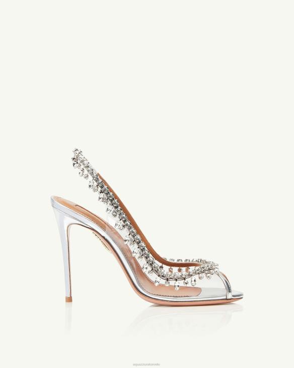 Aquazzura Temptation Crystal Sandal 105 SILVER 8TLF132