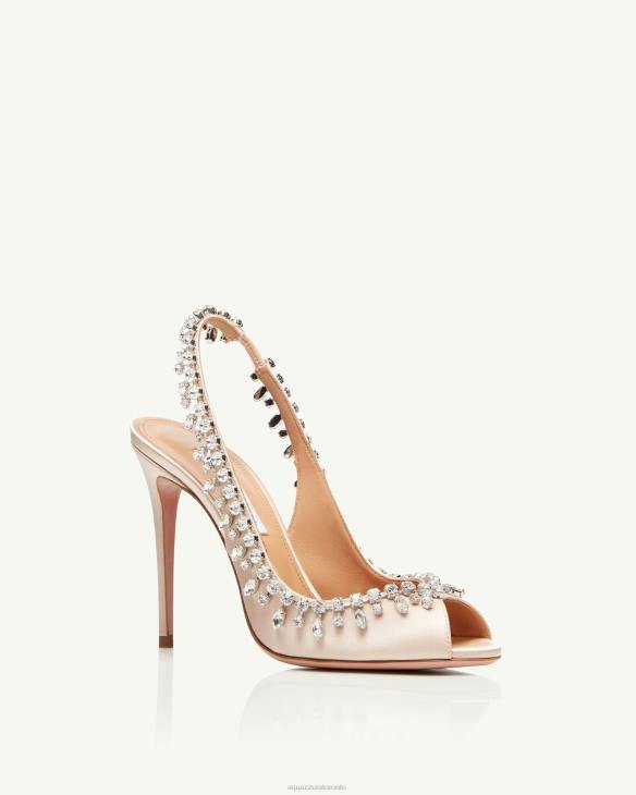 Aquazzura Temptation Crystal Satin Sandal 105 PINK 8TLF155