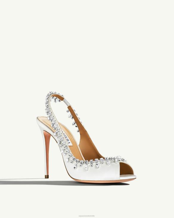 Aquazzura Temptation Crystal Satin Sandal 105 WHITE 8TLF307