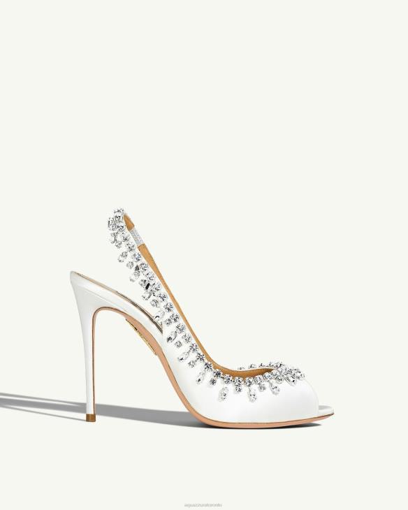 Aquazzura Temptation Crystal Satin Sandal 105 WHITE 8TLF307