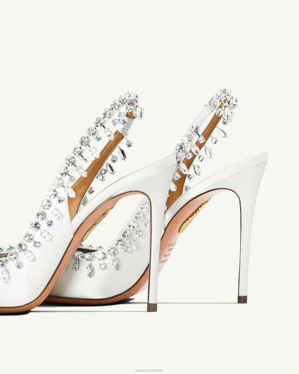 Aquazzura Temptation Crystal Satin Sandal 105 WHITE 8TLF307