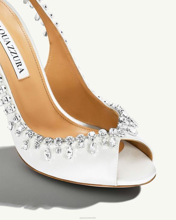 Aquazzura Temptation Crystal Satin Sandal 105 WHITE 8TLF307