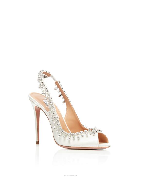 Aquazzura Temptation Crystal Satin Sandal 105 WHITE 8TLF307