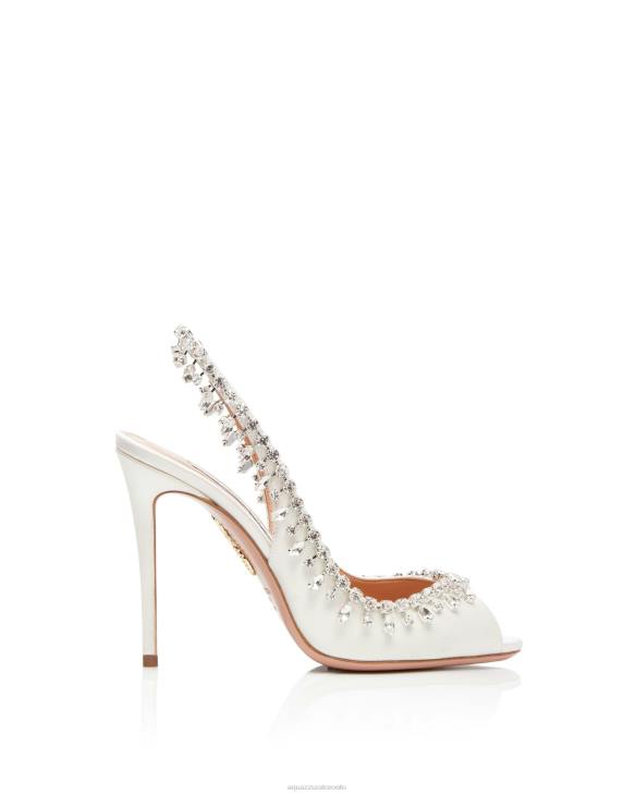 Aquazzura Temptation Crystal Satin Sandal 105 WHITE 8TLF307