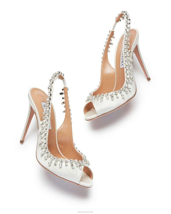 Aquazzura Temptation Crystal Satin Sandal 105 WHITE 8TLF307