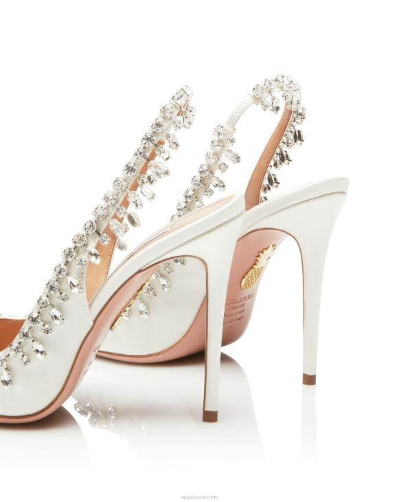 Aquazzura Temptation Crystal Satin Sandal 105 WHITE 8TLF307